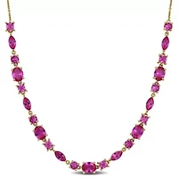 Lab Created Created Pink Sapphire Necklace in Yellow Plated Sterling Silver, 18"+1"ext