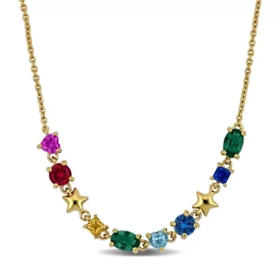 Lab Created Multi-Gemstone Necklace in Yellow Plated Sterling Silver, 18"+1.5"ext