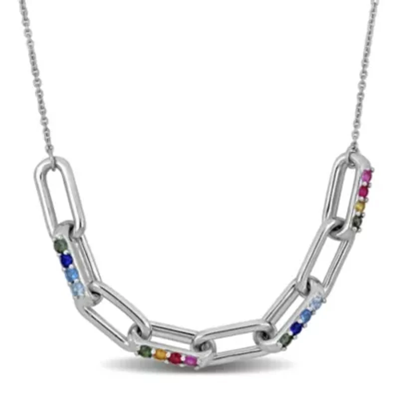 Lab Created Multi-Gemstone Necklace in Sterling Silver, 18"+2"ext