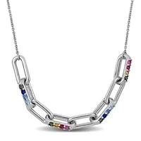 Lab Created Multi-Gemstone Necklace in Sterling Silver, 18"+2"ext