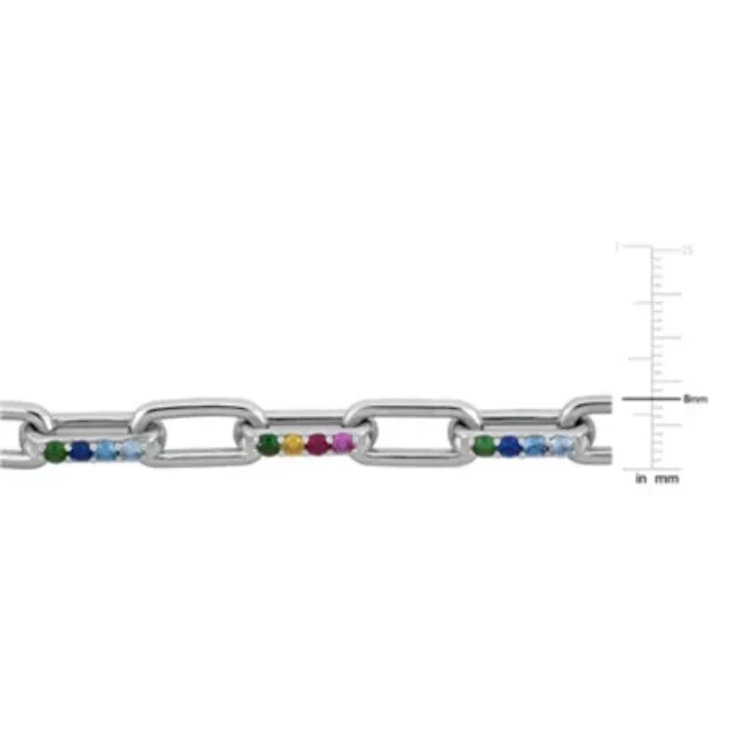 Lab Created Multi-Gemstone Necklace in Sterling Silver, 18"+2"ext