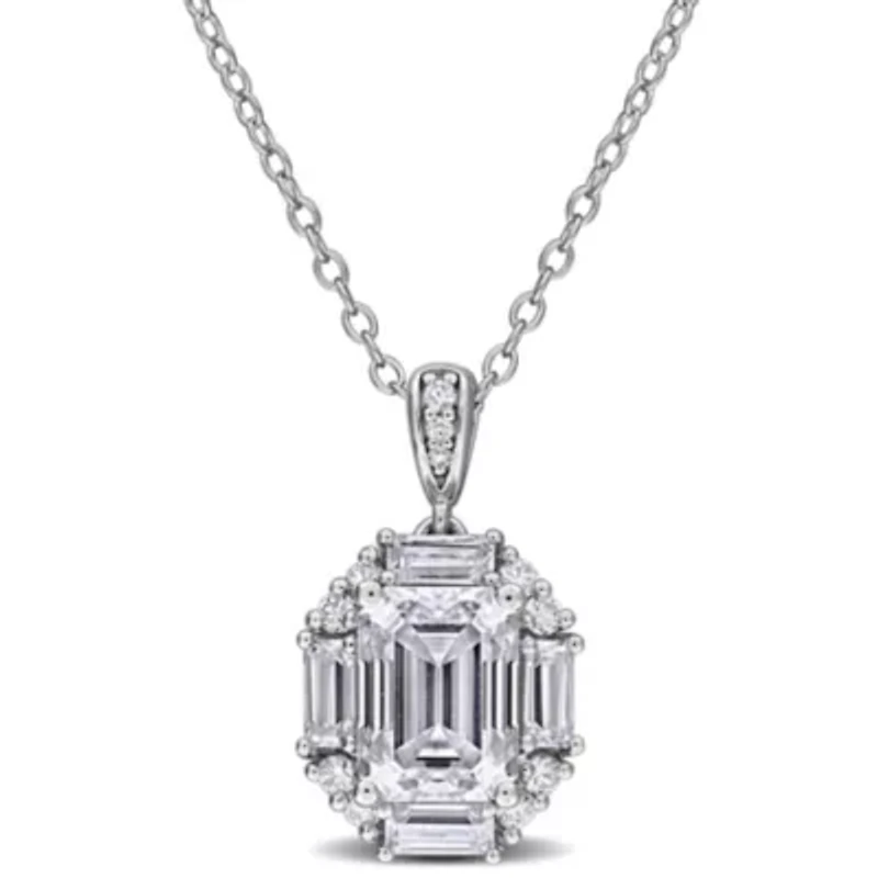 Created White Moissanite Pendant With Chain in Sterling Silver, 17-in