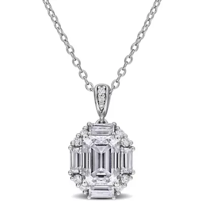 Created White Moissanite Pendant With Chain in Sterling Silver, 17-in