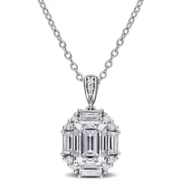 Created White Moissanite Pendant With Chain in Sterling Silver, 17-in