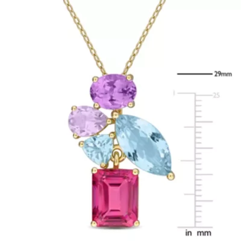 Multi-gemstone Pendant With Chain in Yellow Plated Sterling Silver, 17-in