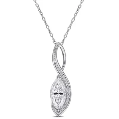 Created White Moissanite Pendant With Chain in Sterling Silver, 18-in