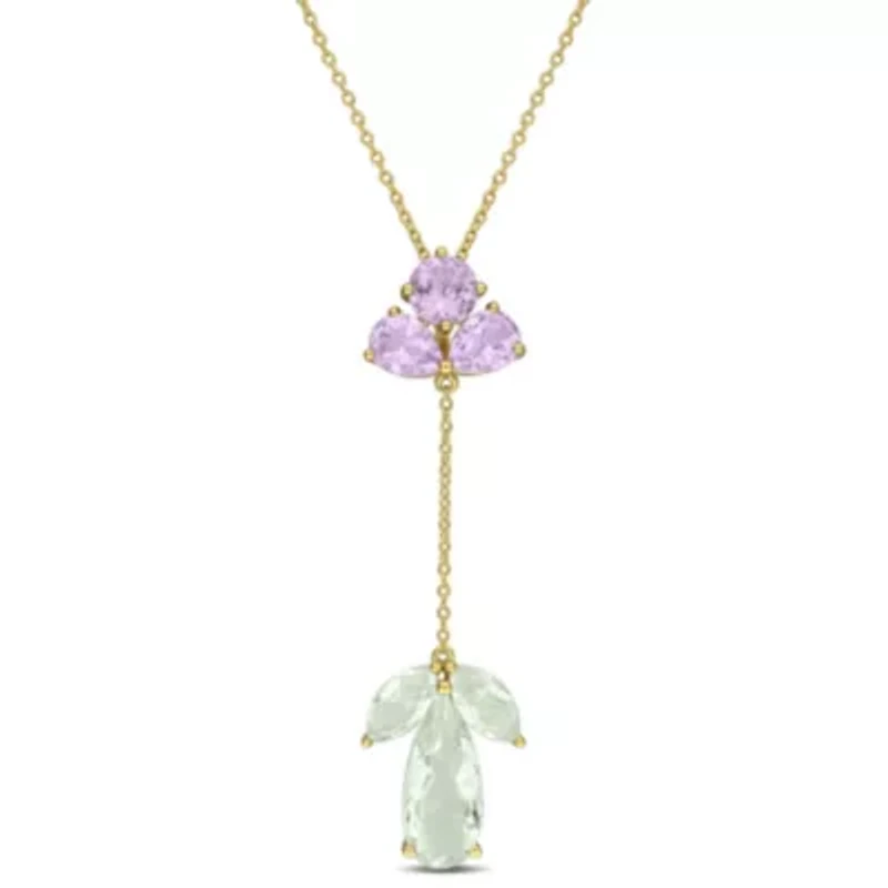Rose de France, Green Quartz & Green Amethyst Pendant With Chain in Yellow Plated Sterling Silver, 17-in