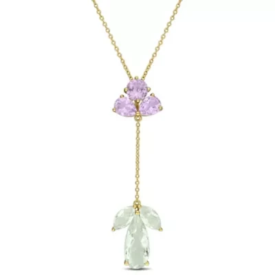 Rose de France, Green Quartz & Green Amethyst Pendant With Chain in Yellow Plated Sterling Silver, 17-in