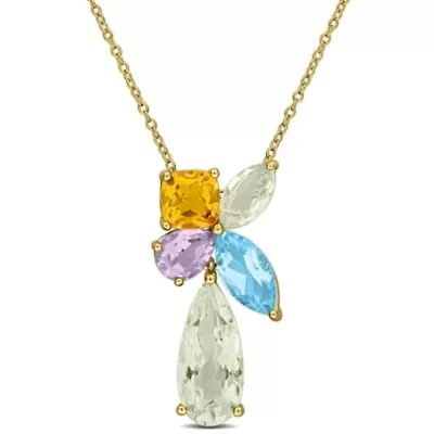 Muti-Gemstone Pendant With Chain in Yellow Plated Sterling Silver, 17-in