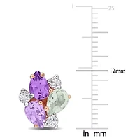 Green Quartz, Rose de France, Amethyst & White Topaz Earrings in Rose Plated Sterling Silver