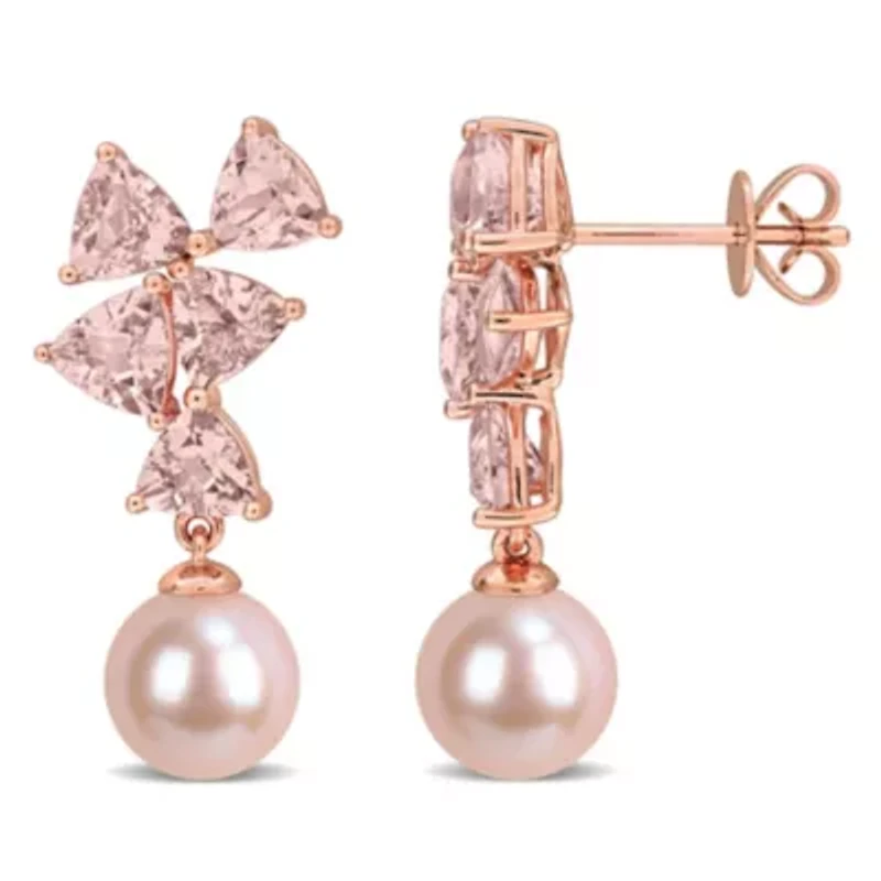 Morganite & 8-8.5mm Pink Freshwater Cultured Pearl Post Earrings in 10k Rose Gold