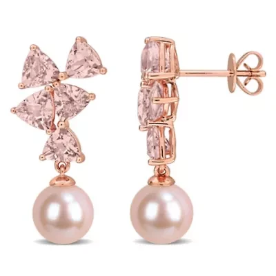 Morganite & 8-8.5mm Pink Freshwater Cultured Pearl Post Earrings in 10k Rose Gold