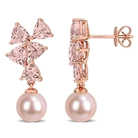 Morganite & 8-8.5mm Pink Freshwater Cultured Pearl Post Earrings in 10k Rose Gold