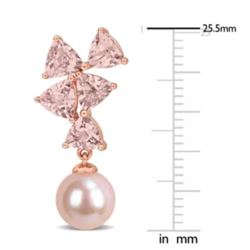 Morganite & 8-8.5mm Pink Freshwater Cultured Pearl Post Earrings in 10k Rose Gold