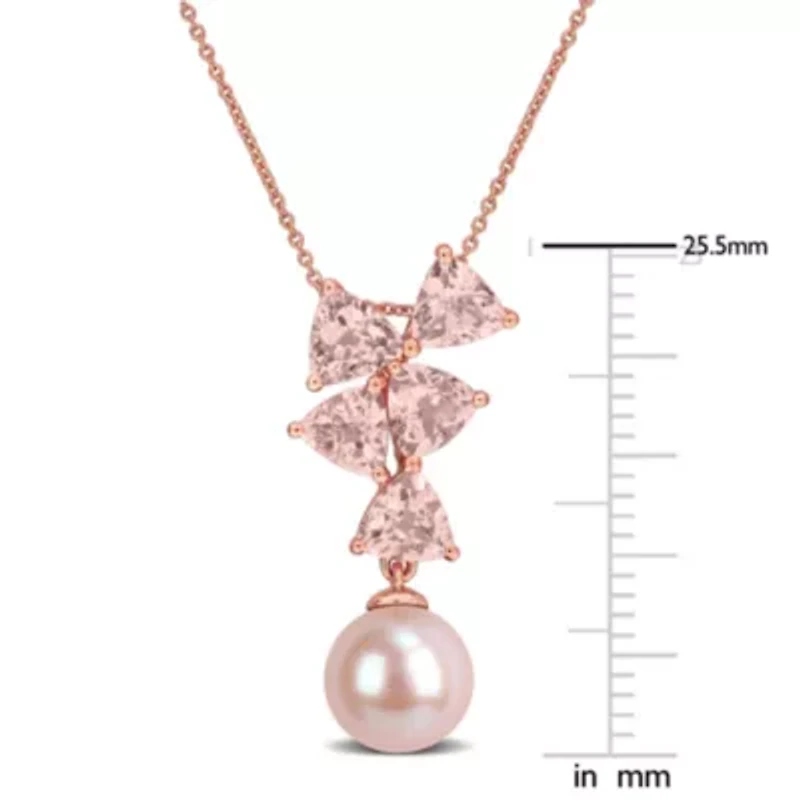 Morganite & 8-8.5mm Pink Freshwater Cultured Pearl Pendant With Chain in 10k Rose Gold, 17-in