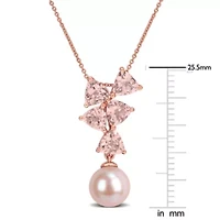Morganite & 8-8.5mm Pink Freshwater Cultured Pearl Pendant With Chain in 10k Rose Gold, 17-in
