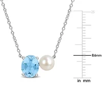 Sky Blue Topaz & 6-6.5mm White Freshwater Cultured Pearl Necklace in Sterling Silver, 17-in