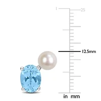 Sky Blue Topaz & 5.5-6mm White Freshwater Cultured Pearl Post Earrings in Sterling Silver