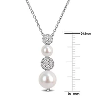 White Topaz & 5-8.5mm Freshwater Cultured Pearl Pendant With Chain in Sterling Silver, 18-in