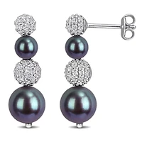 White Topaz & Black Freshwater Cultured Pearl Earrings in Sterling Silver