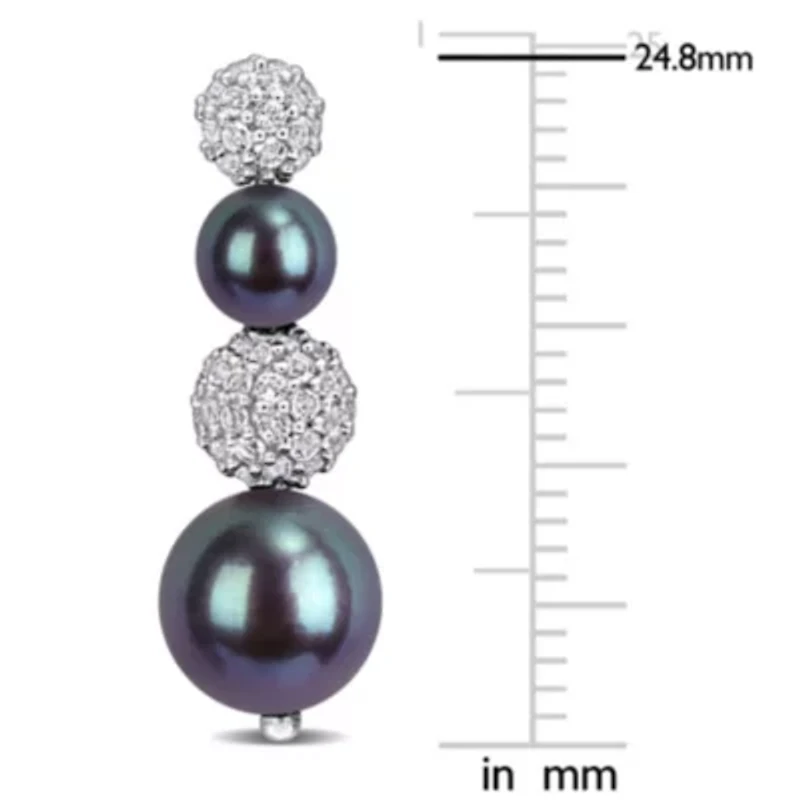 White Topaz & Black Freshwater Cultured Pearl Earrings in Sterling Silver