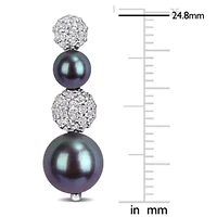 White Topaz & Black Freshwater Cultured Pearl Earrings in Sterling Silver