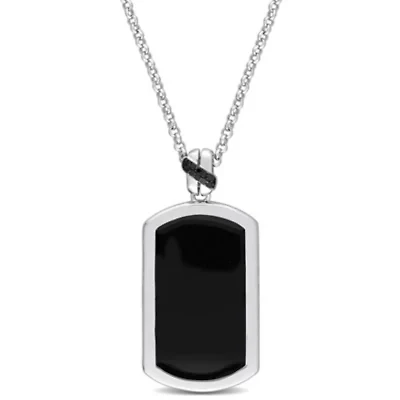 Black Diamond Men's Pendant with Chain in Sterling Silver
