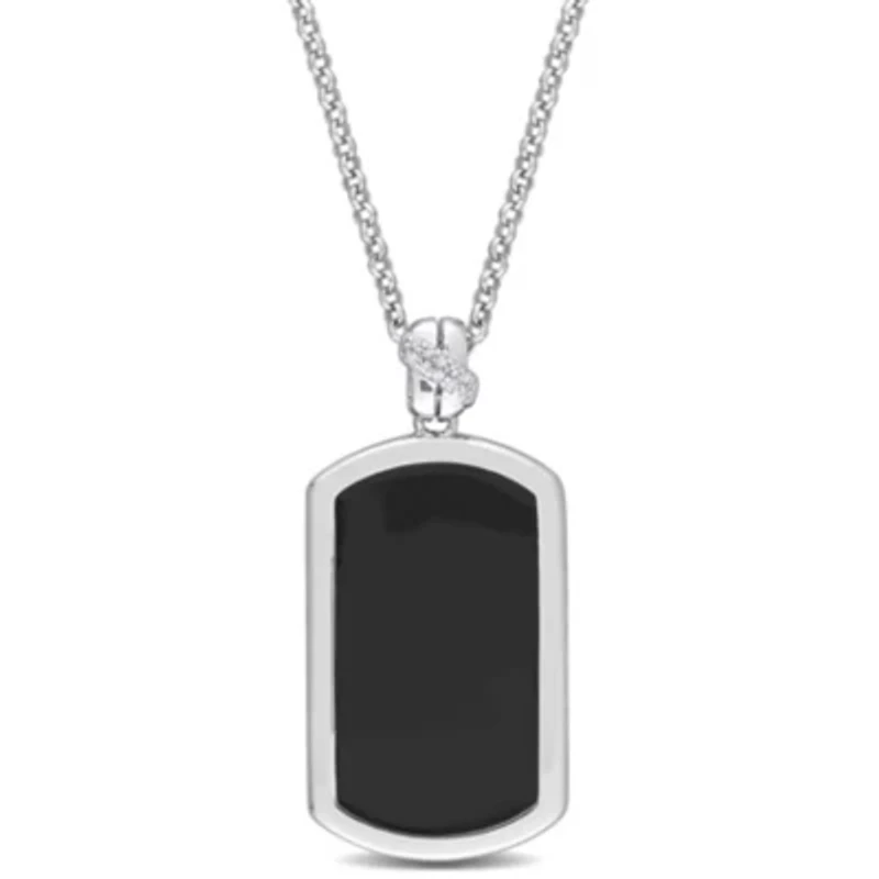 Diamond Men's Pendant with Chain in Sterling Silver