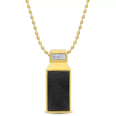 Carbon Fiber & Created White Sapphire Men's Drop Pendant with Chain in Yellow Plated Sterling Silver
