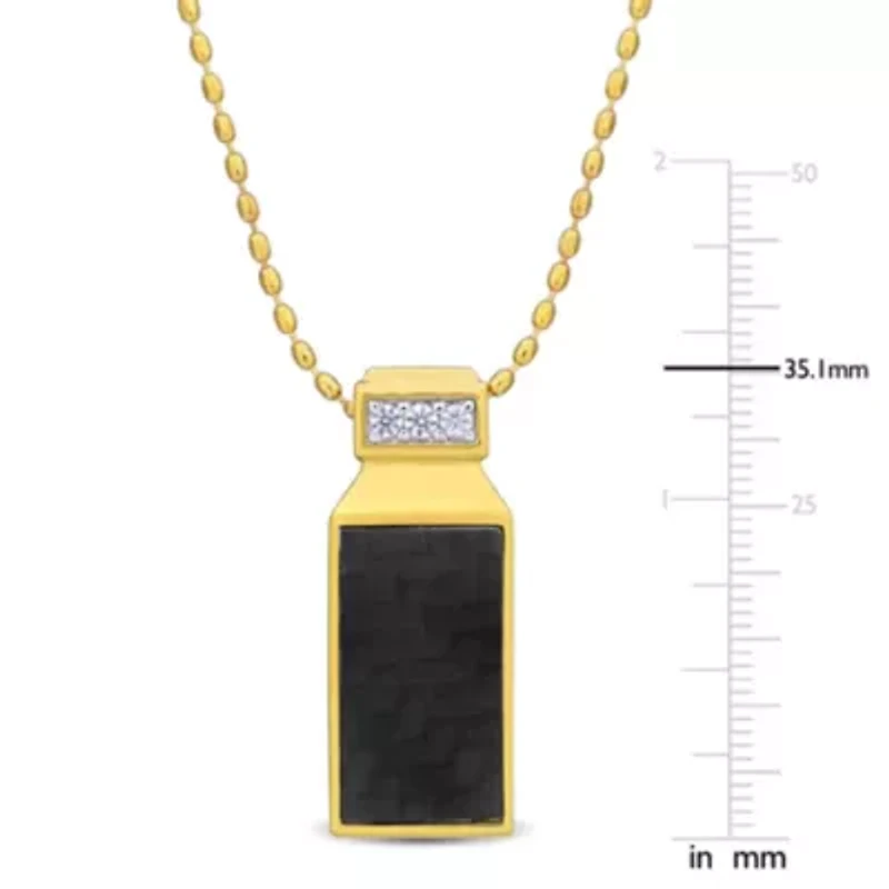 Carbon Fiber & Created White Sapphire Men's Drop Pendant with Chain in Yellow Plated Sterling Silver