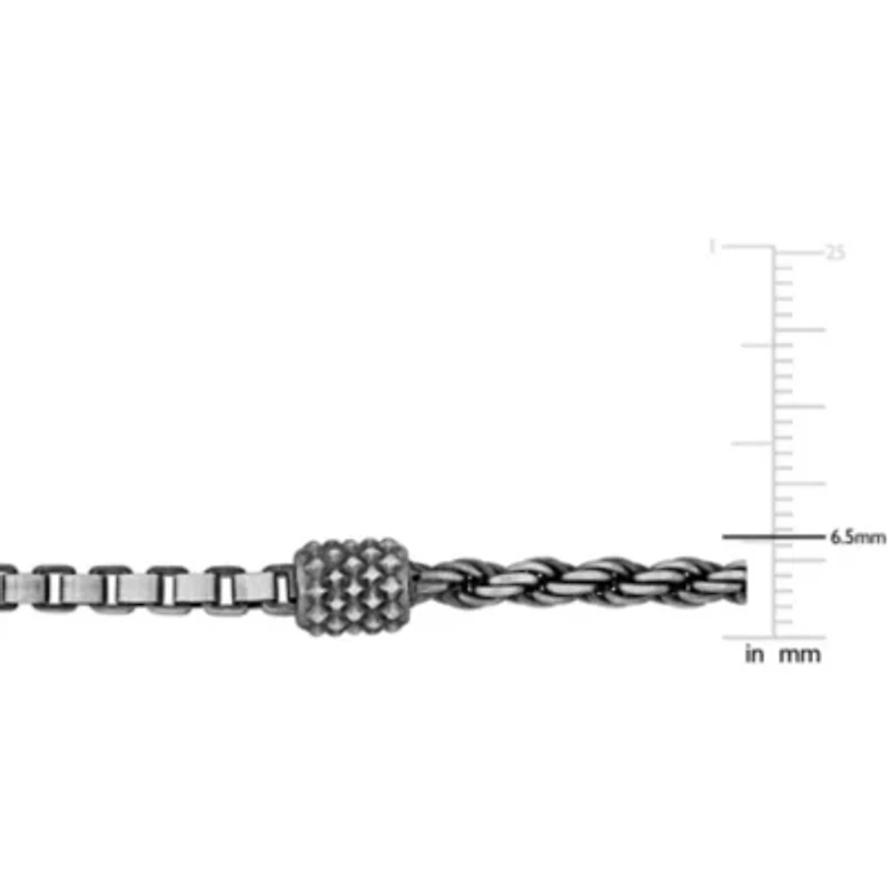 Half Rope & Box Men's Necklace and Bracelet Set in Sterling Silver
