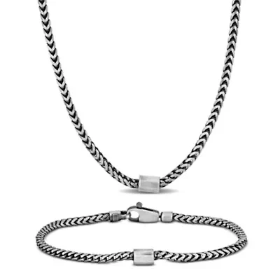 Men's Franco Link Necklace and Bracelet Set in Sterling Silver