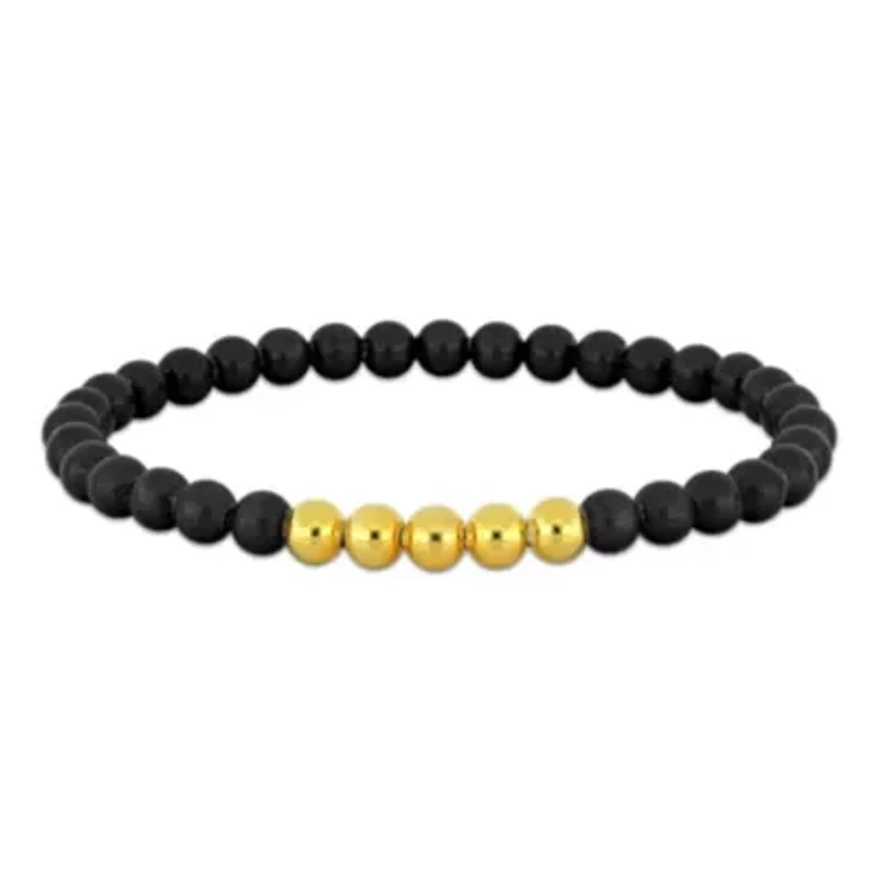 6mm Black Titanium Elastic Men's Bracelet in Yellow Plated Sterling Silver