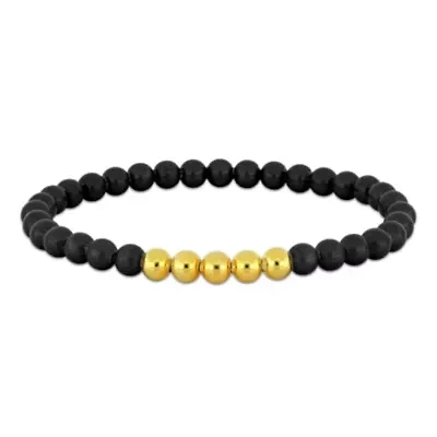 6mm Black Titanium Elastic Men's Bracelet in Yellow Plated Sterling Silver