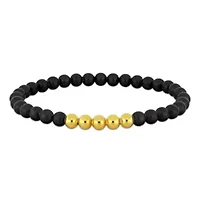 6mm Black Titanium Elastic Men's Bracelet in Yellow Plated Sterling Silver