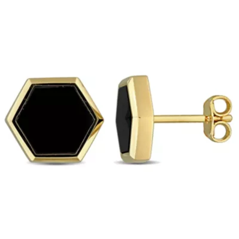 Black Onyx Men's Earrings in Yellow Plated Sterling Silver