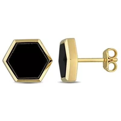 Black Onyx Men's Earrings in Yellow Plated Sterling Silver