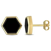 Black Onyx Men's Earrings in Yellow Plated Sterling Silver