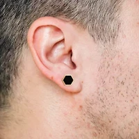 Black Onyx Men's Earrings in Yellow Plated Sterling Silver