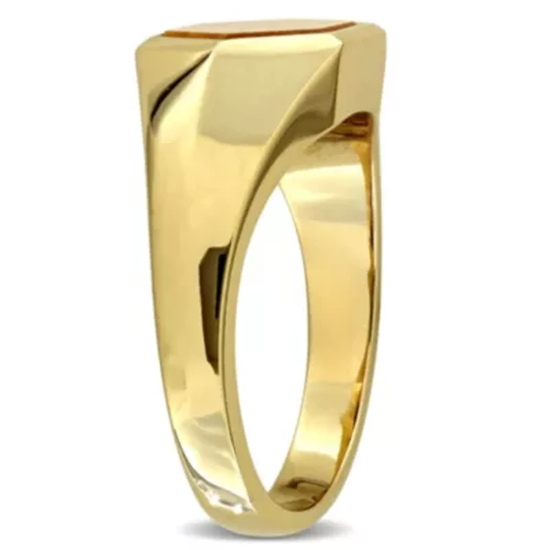 Tiger Eye Men's Ring Yellow Plated Sterling Silver