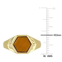Tiger Eye Men's Ring Yellow Plated Sterling Silver