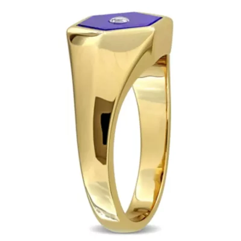 Diamond & Lapis Men's Ring Yellow Plated Sterling Silver