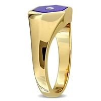 Diamond & Lapis Men's Ring Yellow Plated Sterling Silver