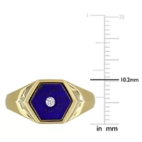 Diamond & Lapis Men's Ring Yellow Plated Sterling Silver