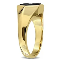 Diamond & Black Onyx Ring Yellow Plated Sterling Silver