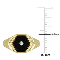 Diamond & Black Onyx Ring Yellow Plated Sterling Silver