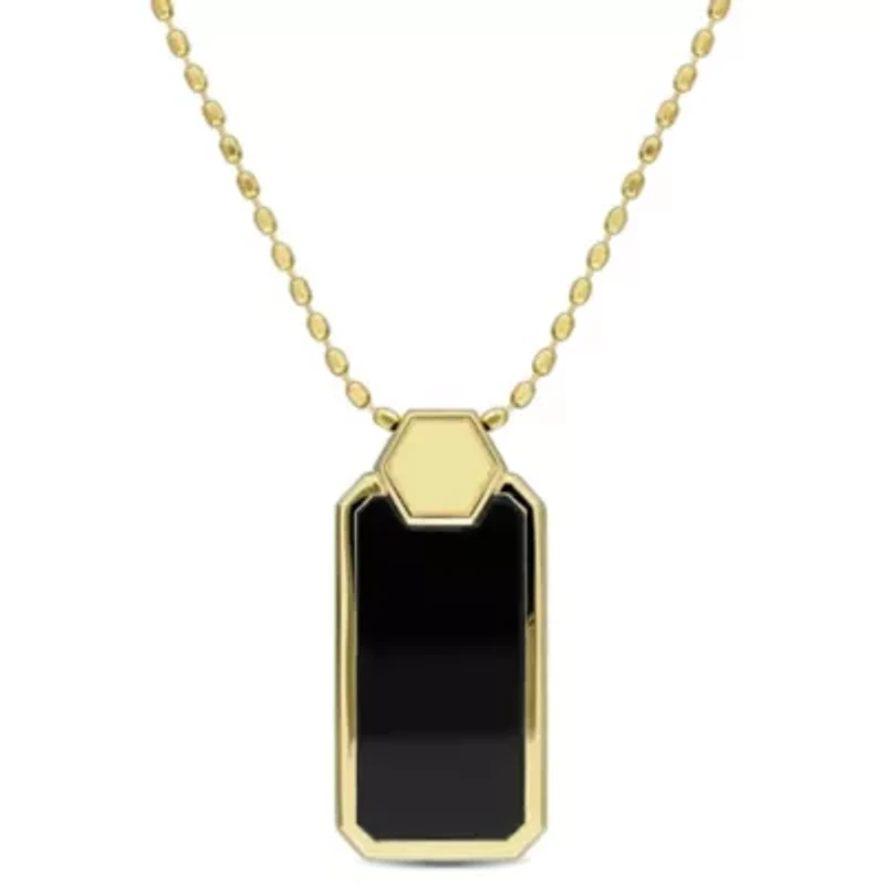 Black Onyx Geometric Men's Pendant with Chain in Yellow Plated Sterling Silver