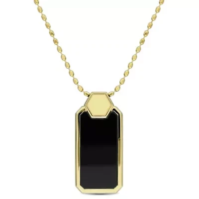 Black Onyx Geometric Men's Pendant with Chain in Yellow Plated Sterling Silver