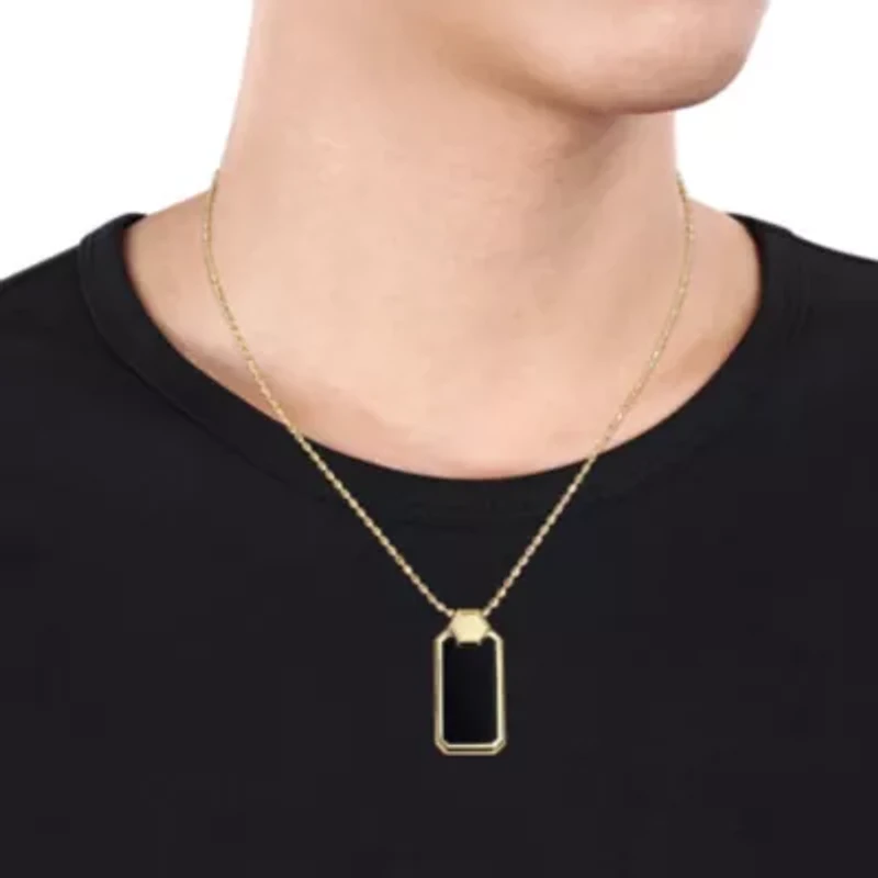 Black Onyx Geometric Men's Pendant with Chain in Yellow Plated Sterling Silver