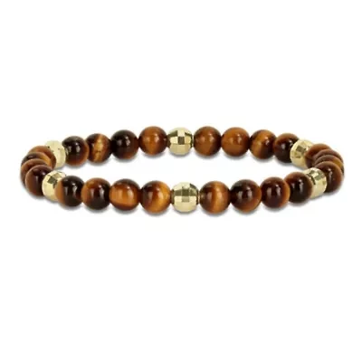 Tiger Eye Men's Bracelet in Yellow Plated Sterling Silver